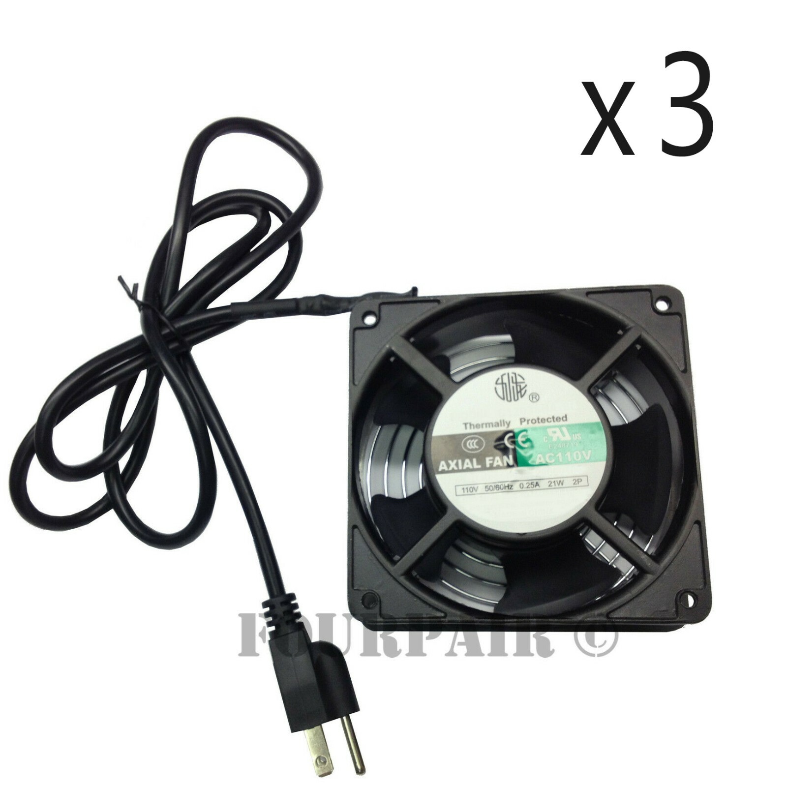 3 Pack Lot - 120mm DJ Rack Case Server Cabinet 110V Plug Metal Axial Cooling Fan