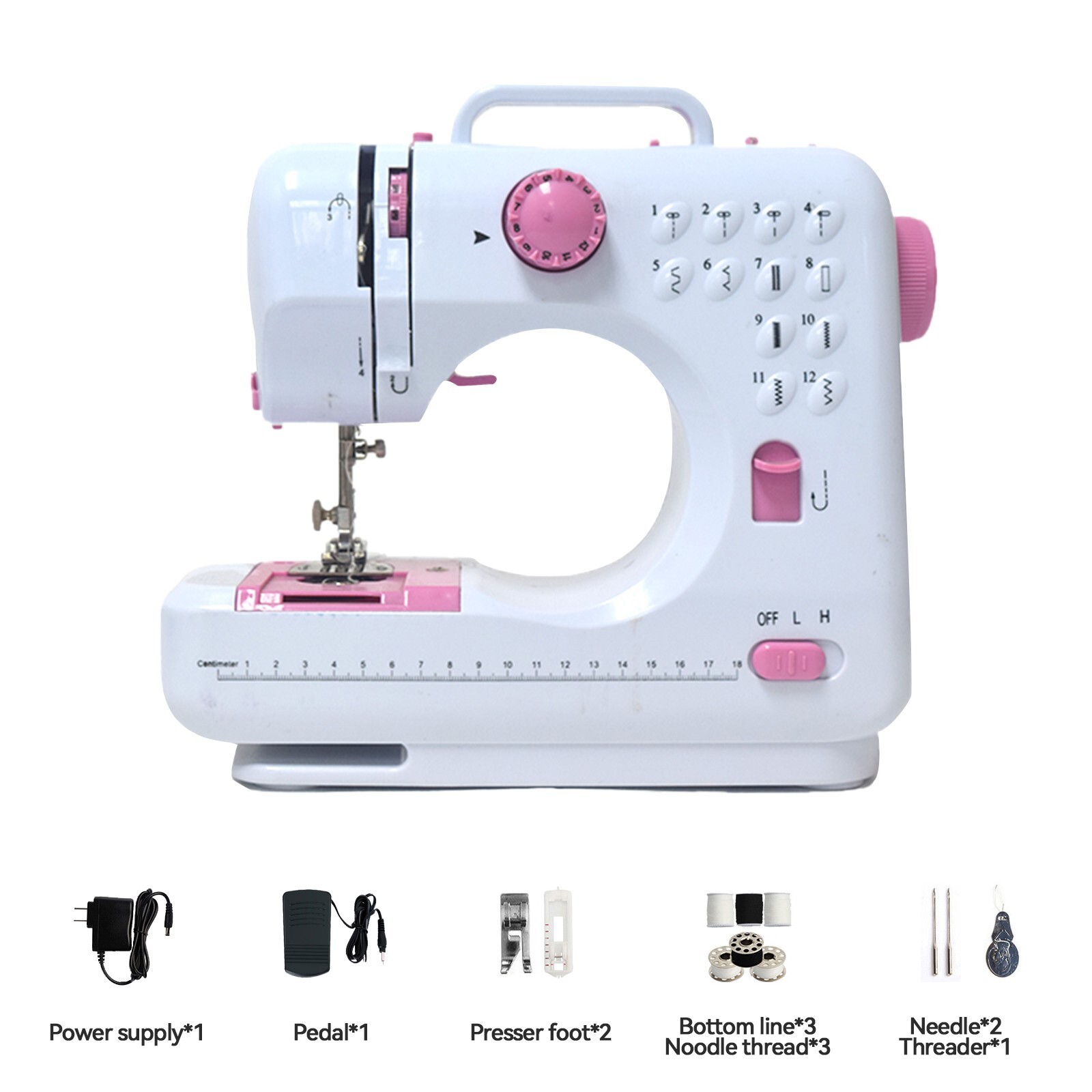 Mini Electric Sewing Machine 12 Stitches Double Thread Portable US Plug Pink