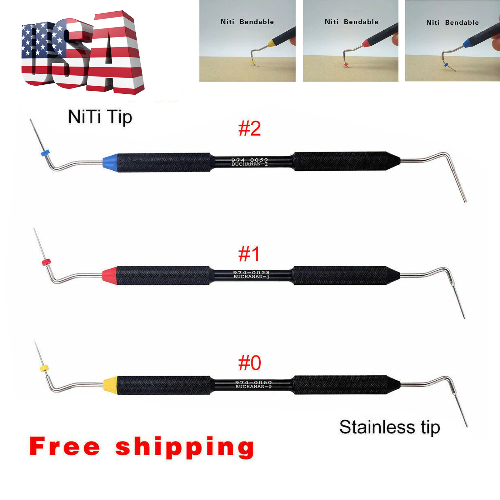 USA Dental Sybronendo Endo Buchanan Hand Plugger Niti Tip Fill Obturation-0,1,2