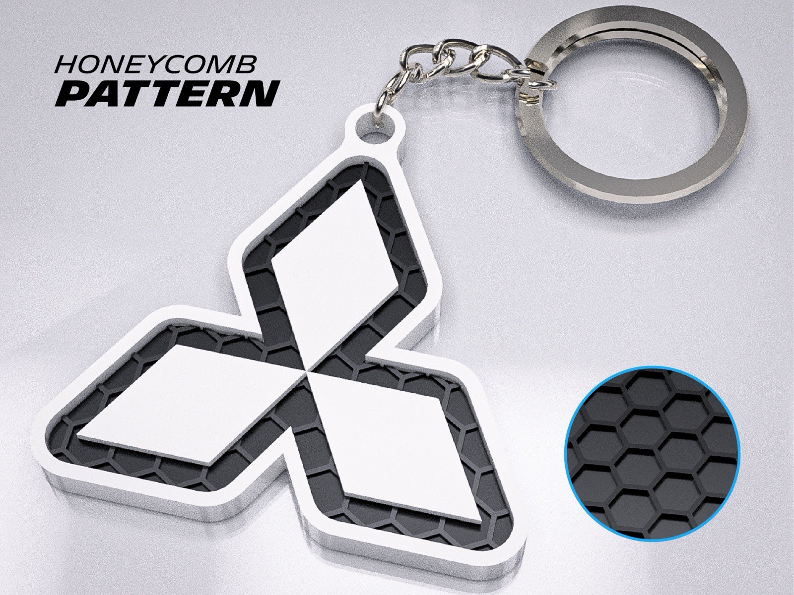 Car Enthusiast Keychain – 3D Honeycomb – Compatible With Mitsubishi