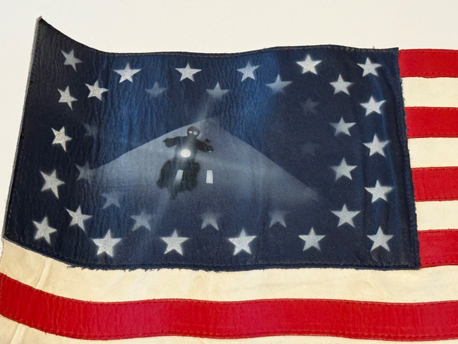 Large Handmade Leather Biker USA Flag Patch - Vintage - High Quality 11x17