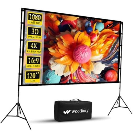 Projector Screen and Stand, 120 inch Foldable and Portable Projection Screen