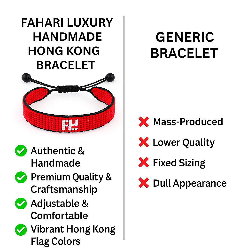 Hong Kong Flag Bracelet: Adjustable Beaded String, Handmade Boho Patriotic Gift