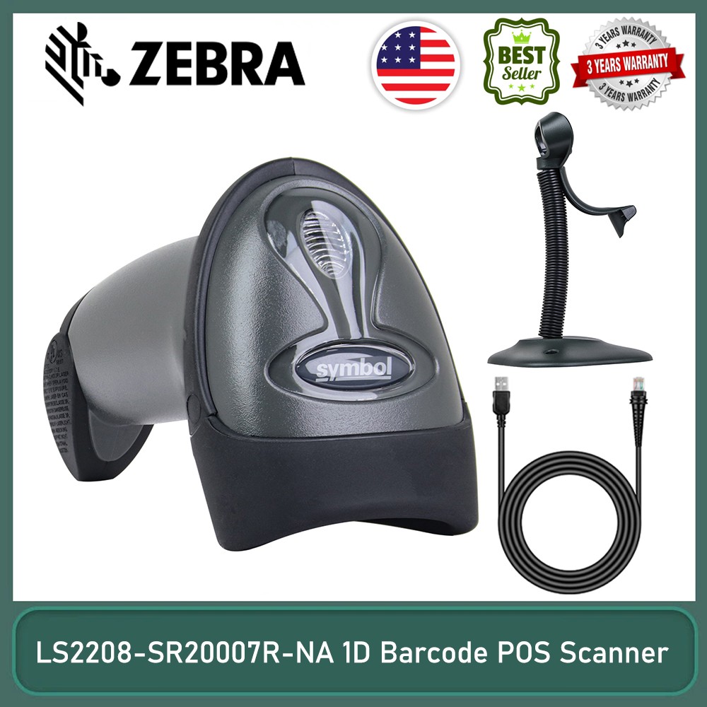 Symbol LS2208-SR20007R-NA Laser Barcode Scanner w/Stand & USB Cable for POS