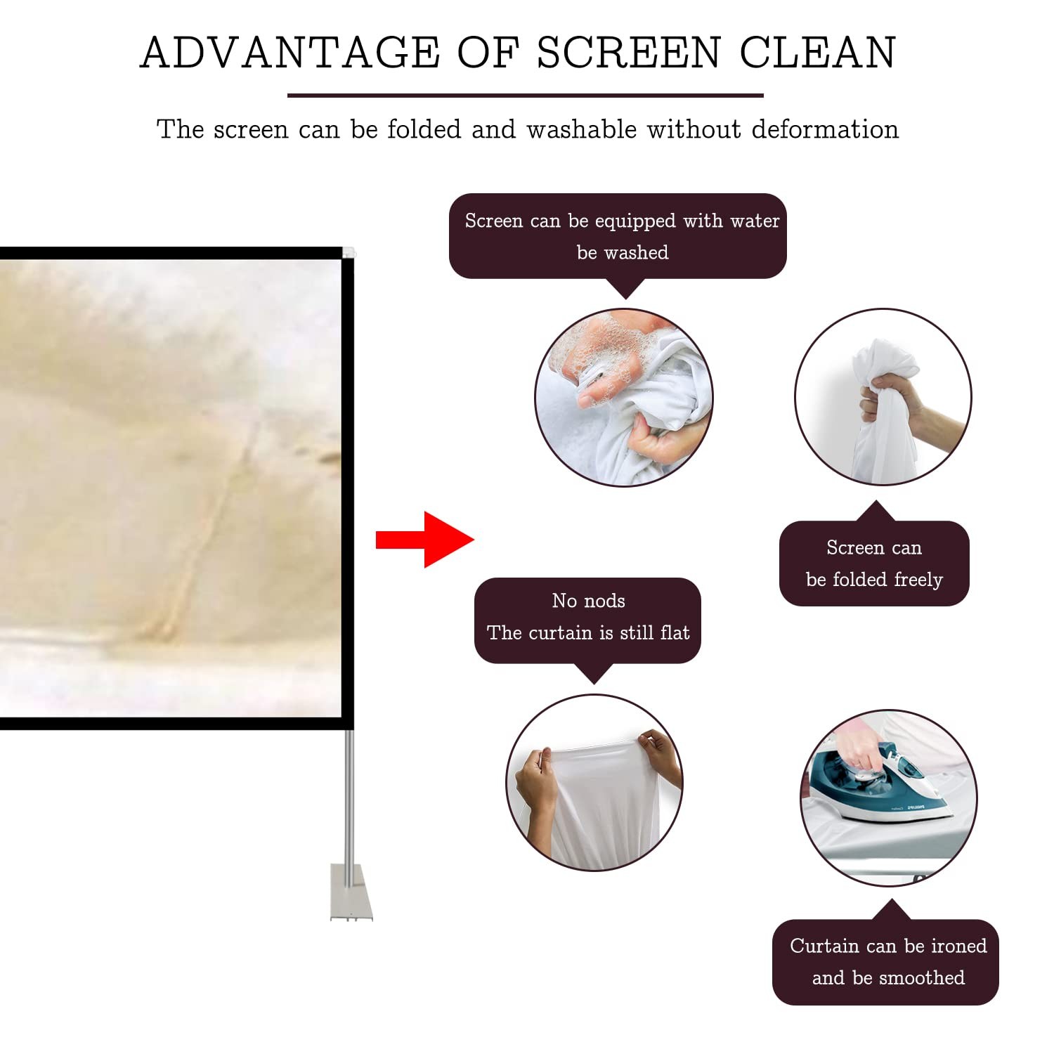 Portable Projector Screen Stand Outdoor: Movie Projection Screen 80 inch 4K H...