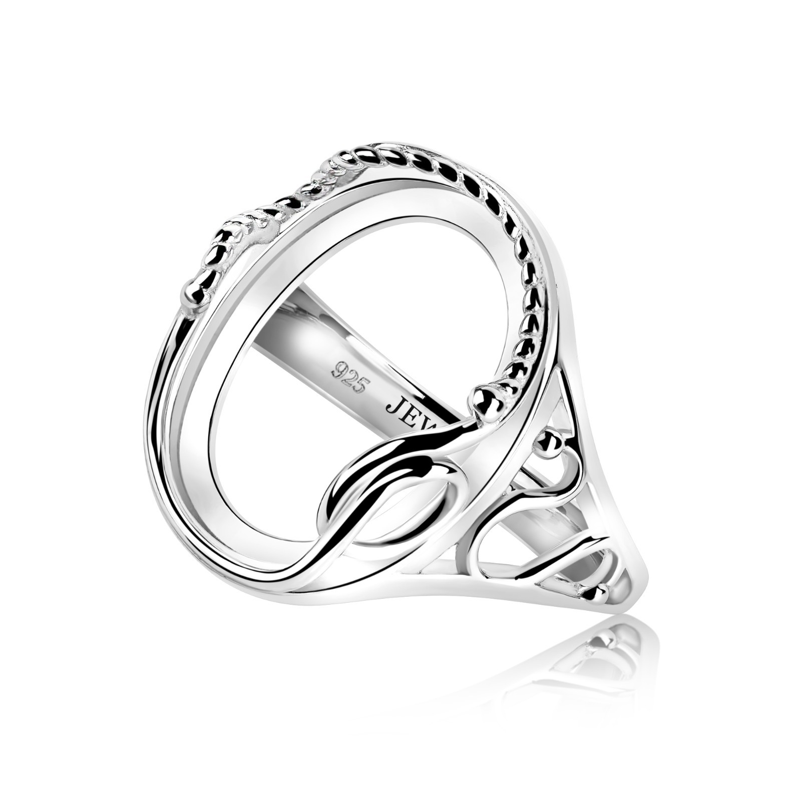 Silver 925 Ring Blank Base 10x14 mm Oval Cabochon – Rhodium Plated Bezel Setting