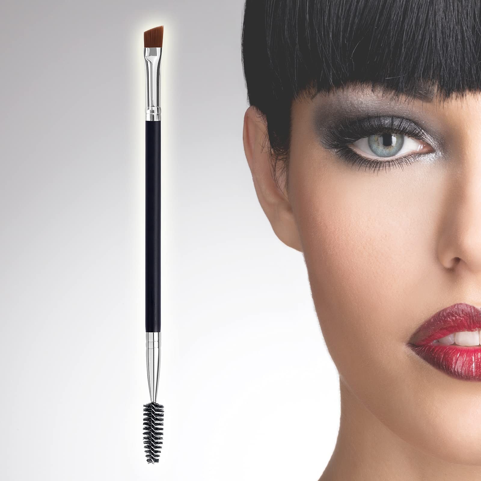 Angled Eyebrow Brush with Spoolie and Comb - Precision Grooming Tool