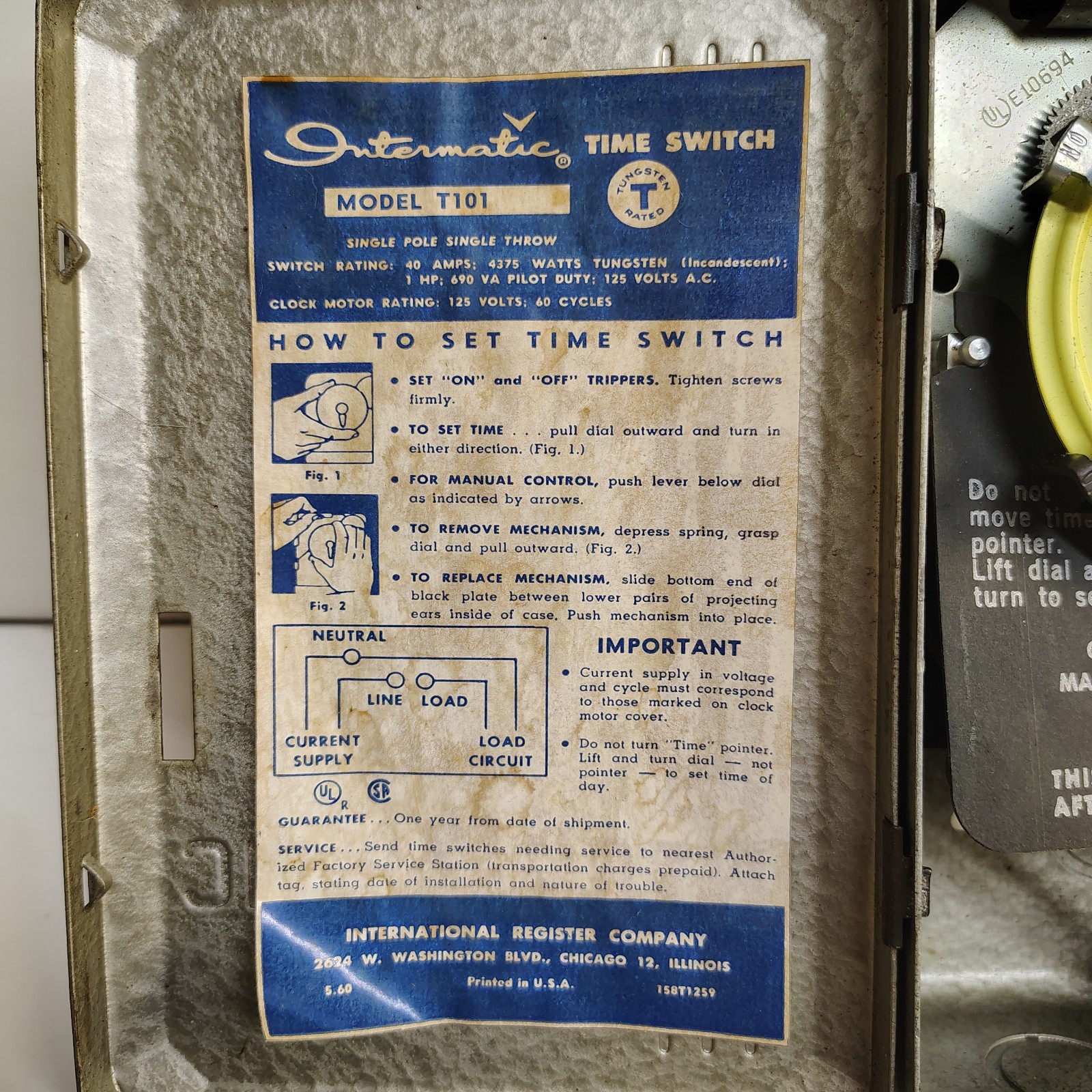 Inter-Matic Heavy Duty Timer Model T171 Single Pole Single Throw