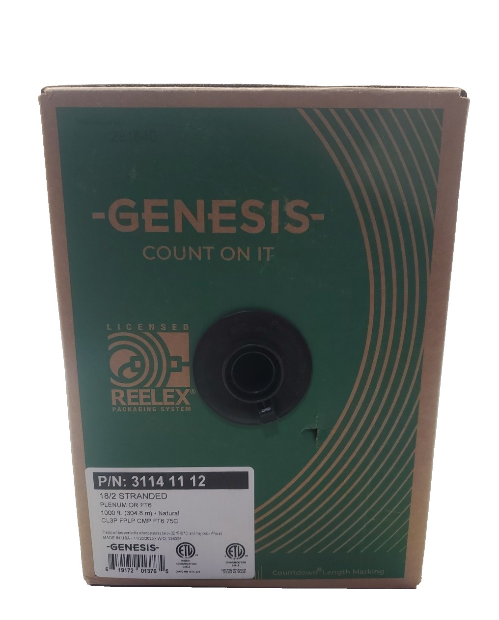 Genesis 1000 Ft. (304.8 m) 18/2 Stranded Plenum OR FT6 Cable, White 31141112