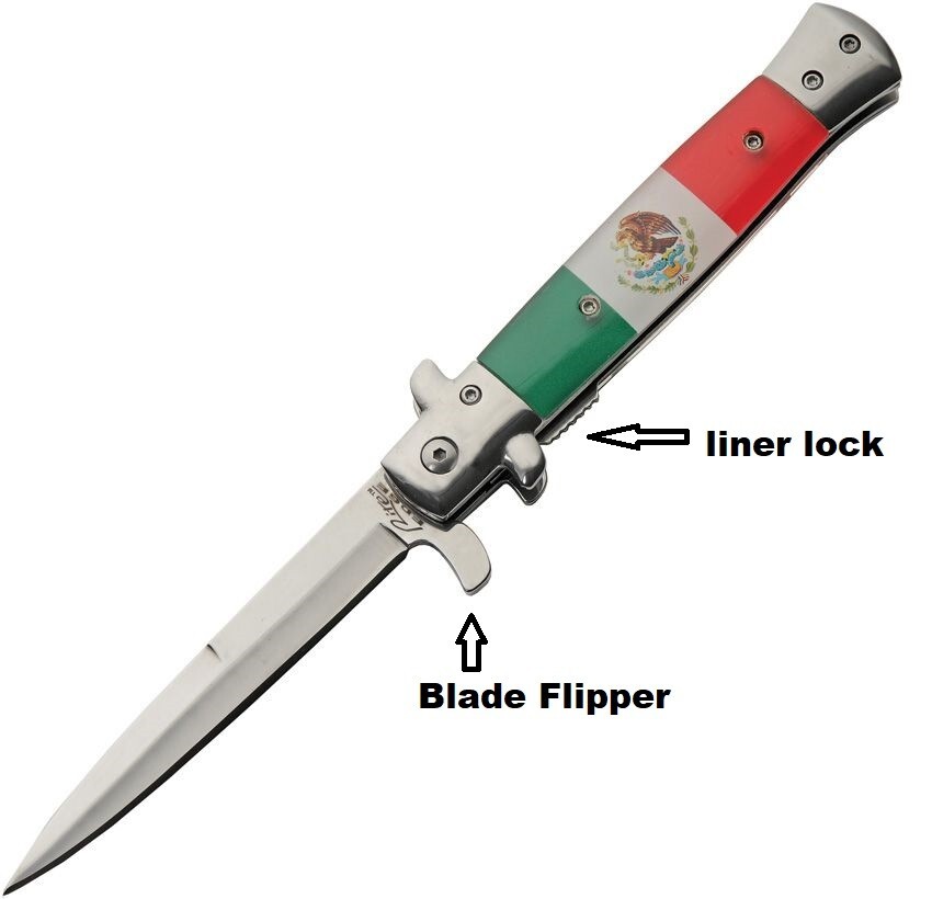 Stiletto Pocket Knife Assisted Opening Mexico Flag Handle