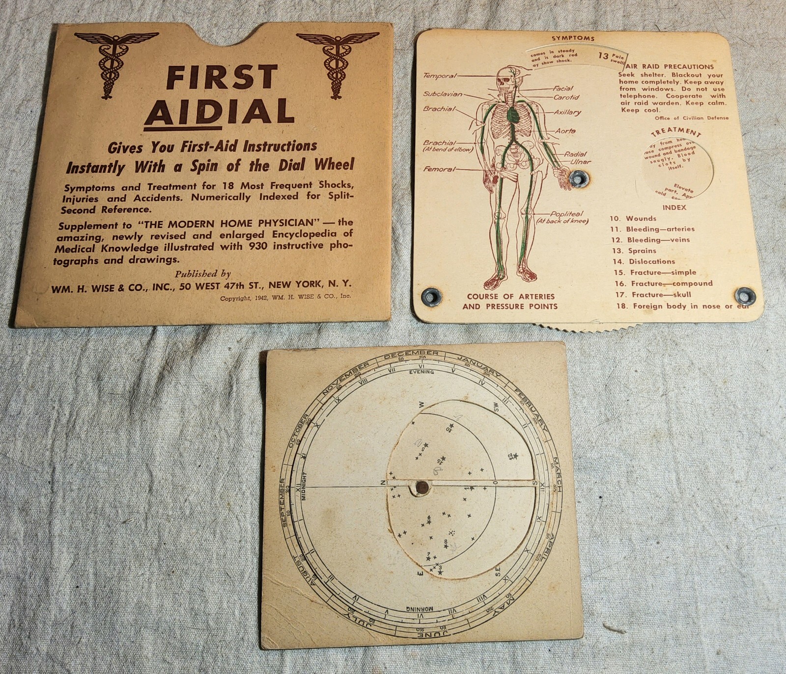 1942 FIRST AIDIAL SPIN WHEEL MODERN HOME PHYSICIAN TOOL COMPLETE SET WISE & CO.