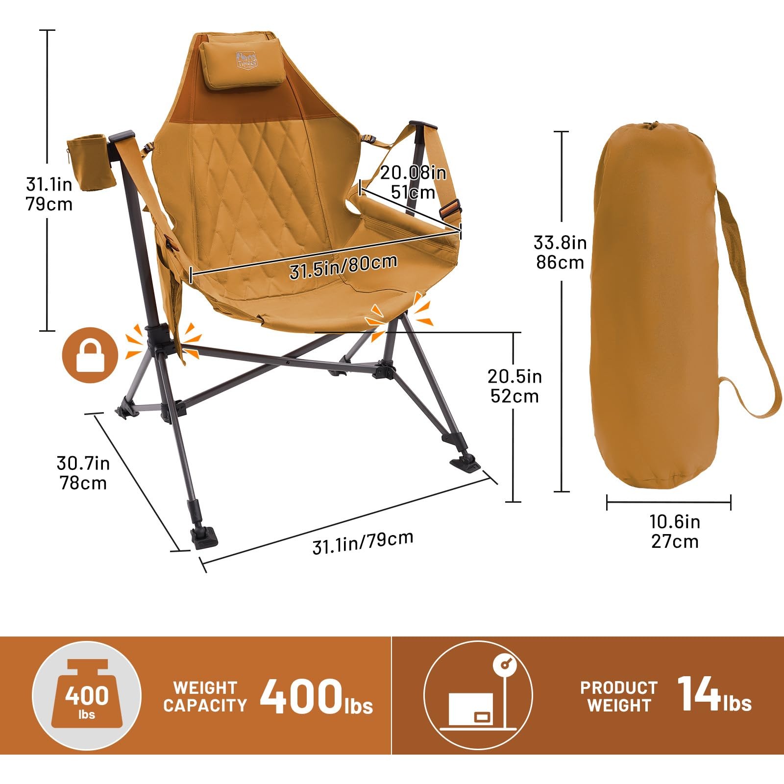 Hammock Camping Chair, Oversized Swinging Hammock Chair with Adjustable Back ...