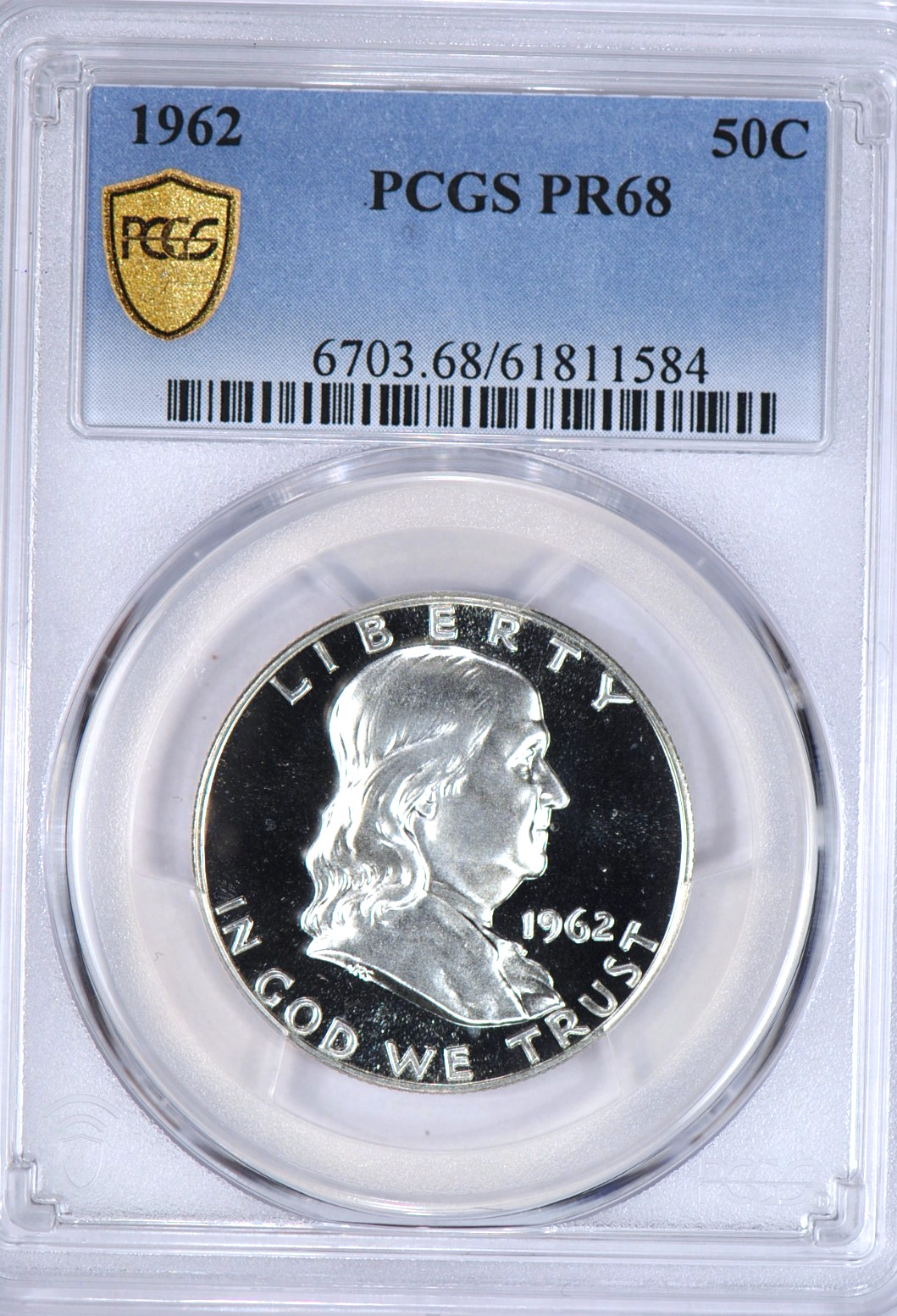 1962 Franklin Half Dollar Proof PCGS PR 68 PF Gem Silver Coin Gold Shield Holder