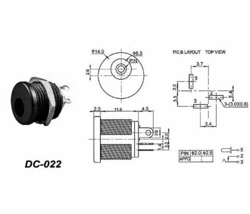10Pcs DC-022 5.5-2.1 / 5.5 x 2.1mm DC Power Socket/ DC Connector Panel Mounting
