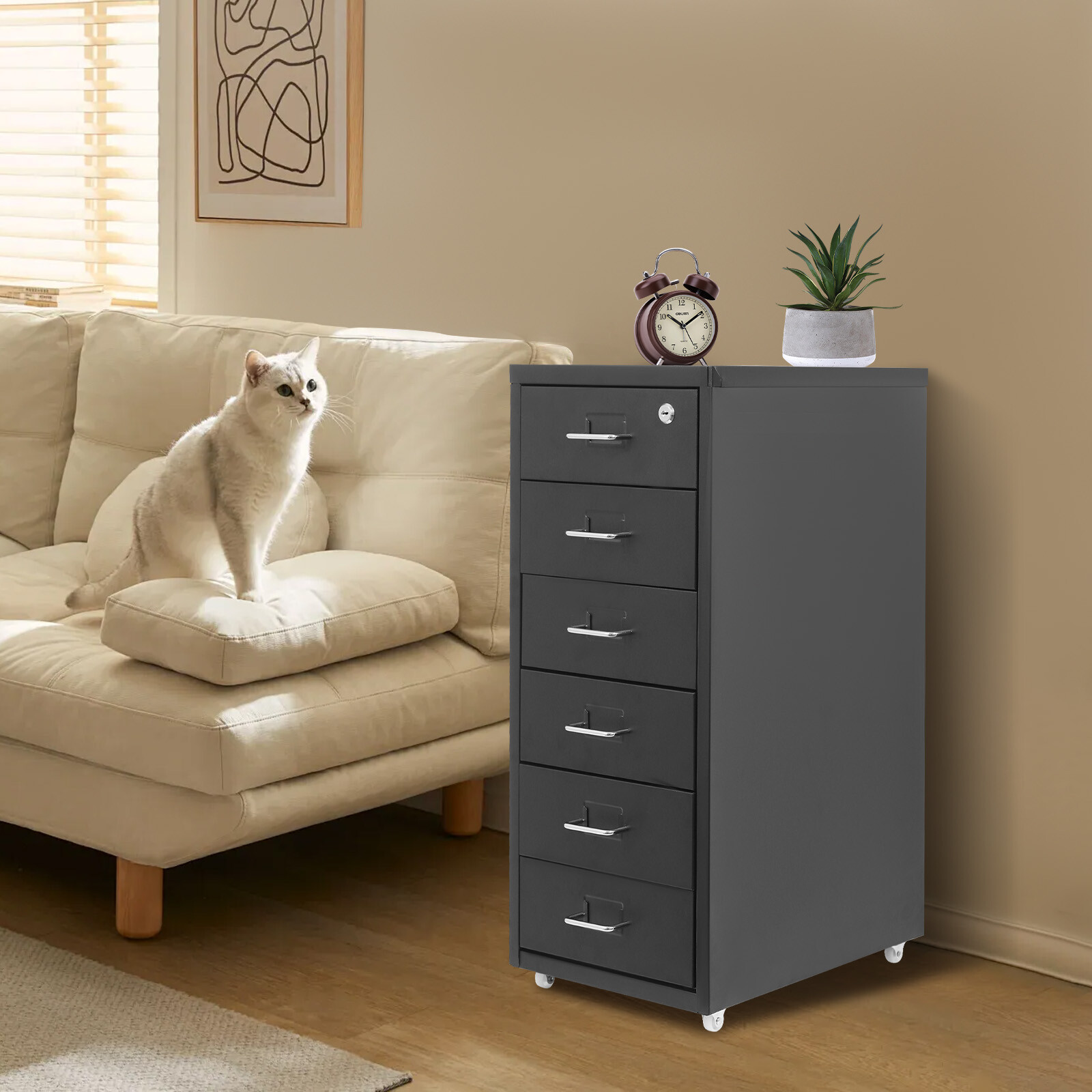 6 Tiers File Cabinet with Lock Metal Vertical Filing Cabinet for Office Home