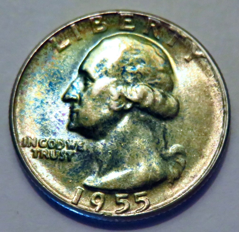 1955 Washington quarter *BU / MS* *speckled golden-blue toning*