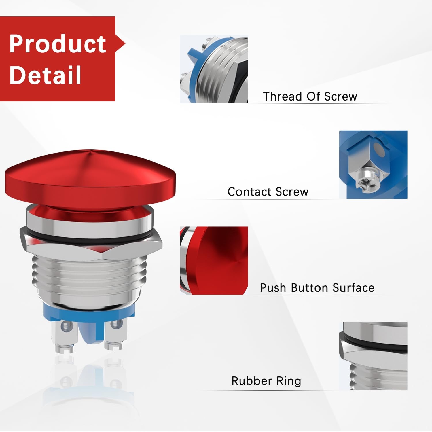 APIELE 19MM Mushroom Head Push Button Switch Momentary 19mm, Red