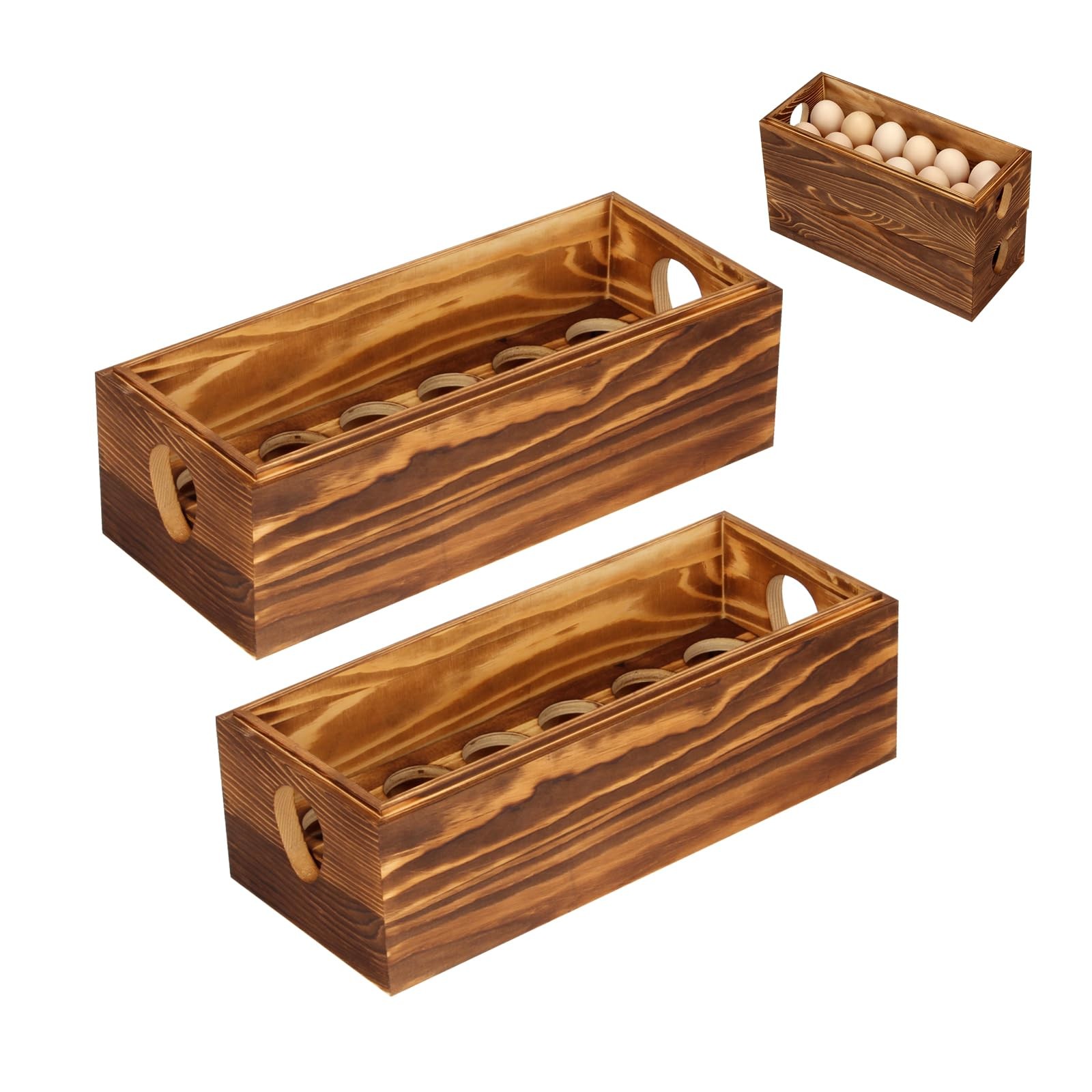Wooden Crate for 24 Fresh Eggs Stackable Holder Countertop With Double Layers...