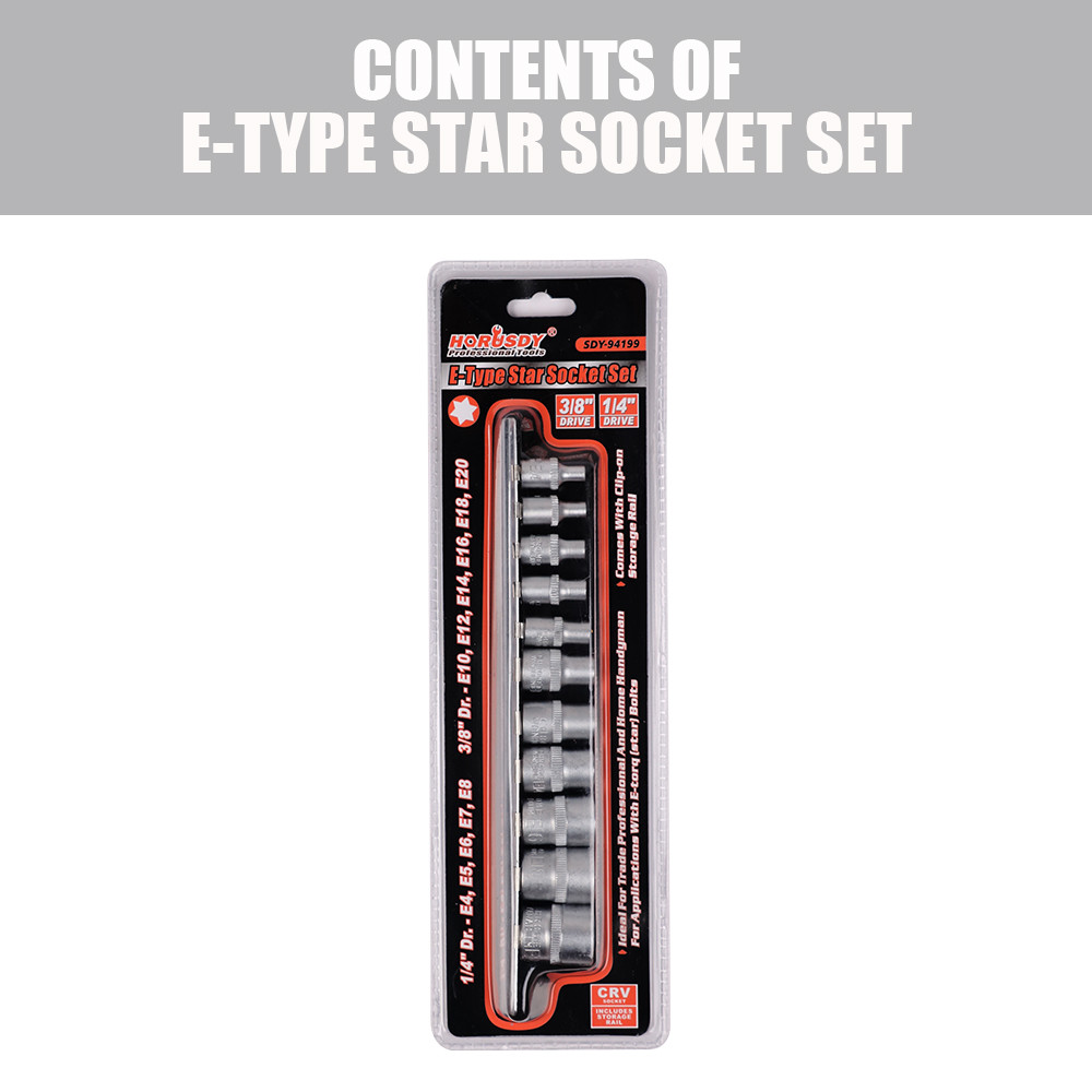 11 pc Torx Star Bit Female E Socket Set Automotive Shop Tools External E4-E20