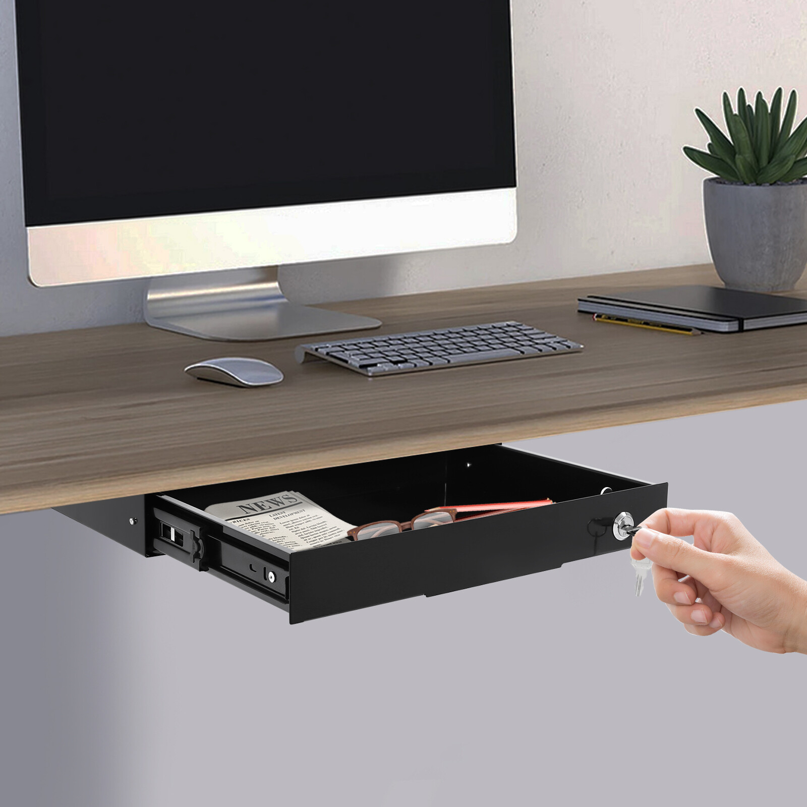 Under Desk Mounted Sliding Pull-out Drawer Drawer Storage Organizer For Office