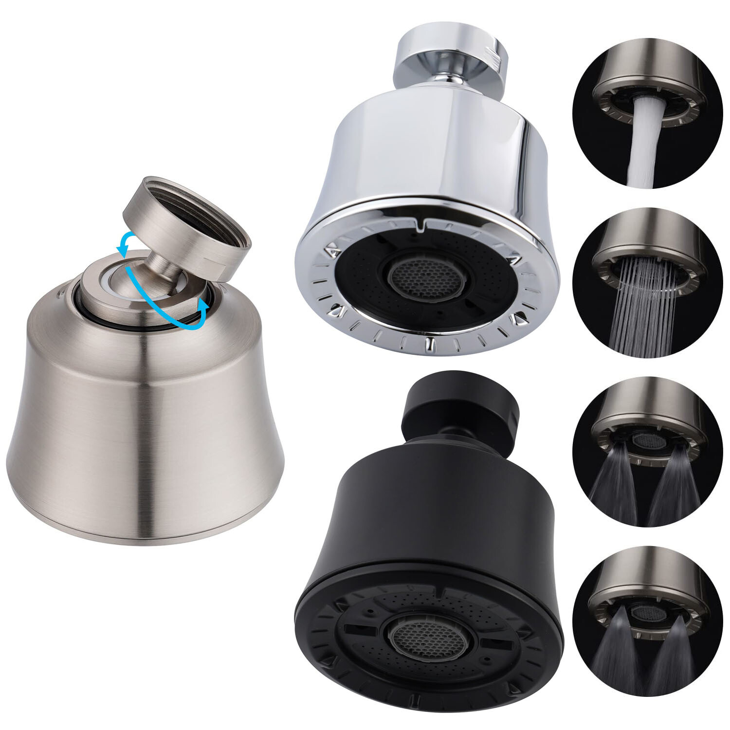 360° Sink Faucet Aerator with 4 Spray Modes Big Angle Swivel Faucet Sprayer Head