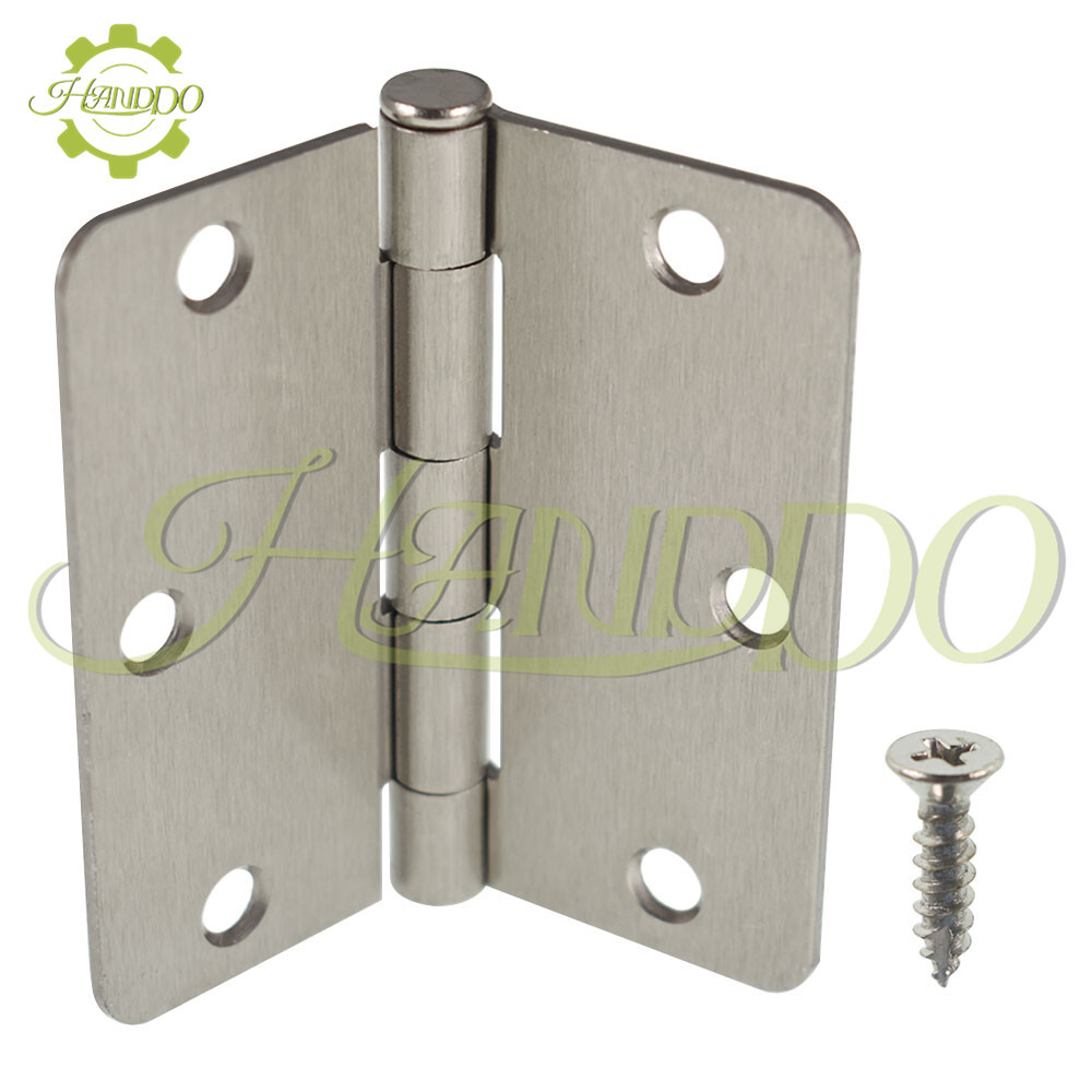 Satin Nickel Door Hinges with 1/4" Radius Corners for Installation 3.5 Inch
