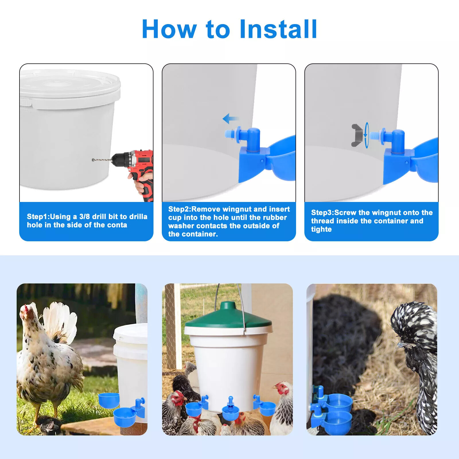 12Pcs Automatic Water Cups Poultry Drinker Waterer Chicken Duck Quail Drinking