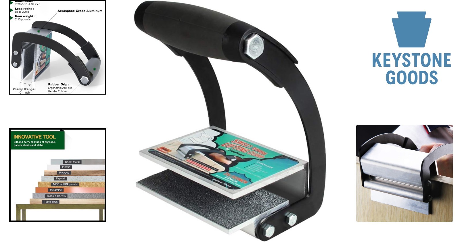 Heavy Duty Sheet Material Carrier with One-Hand Grip