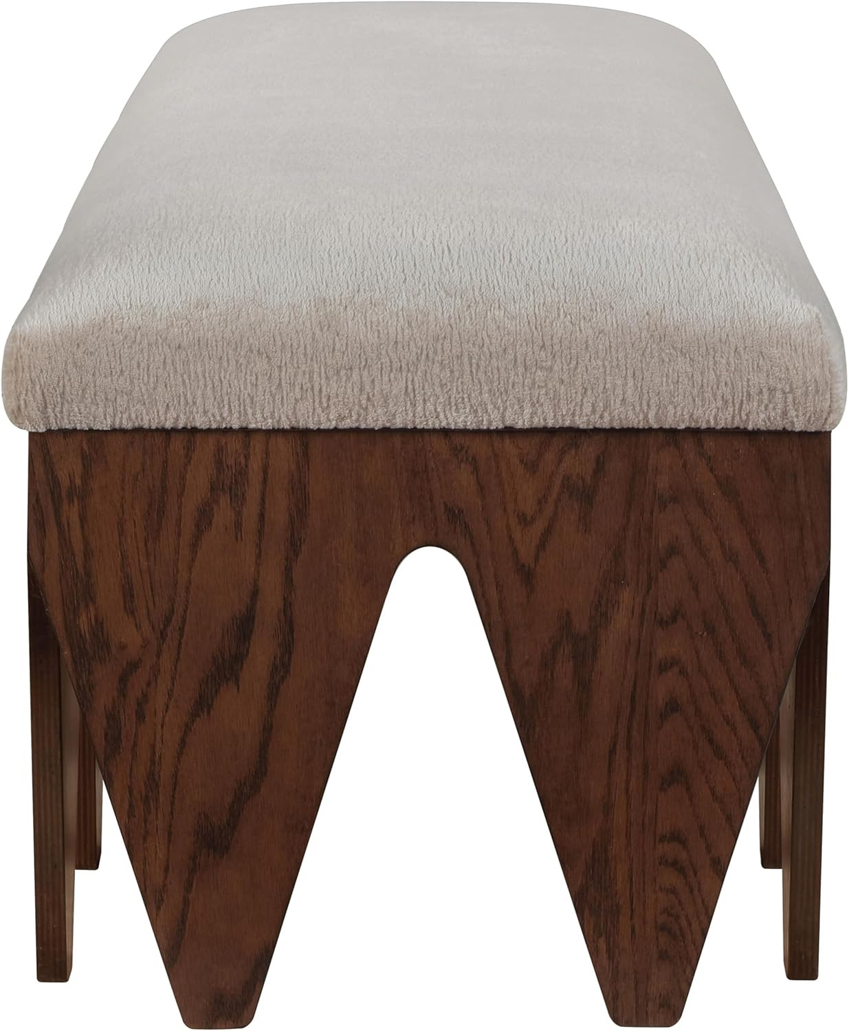 Elegant Art Deco Beige Velour Fur Bench with Walnut Finish - 55" W