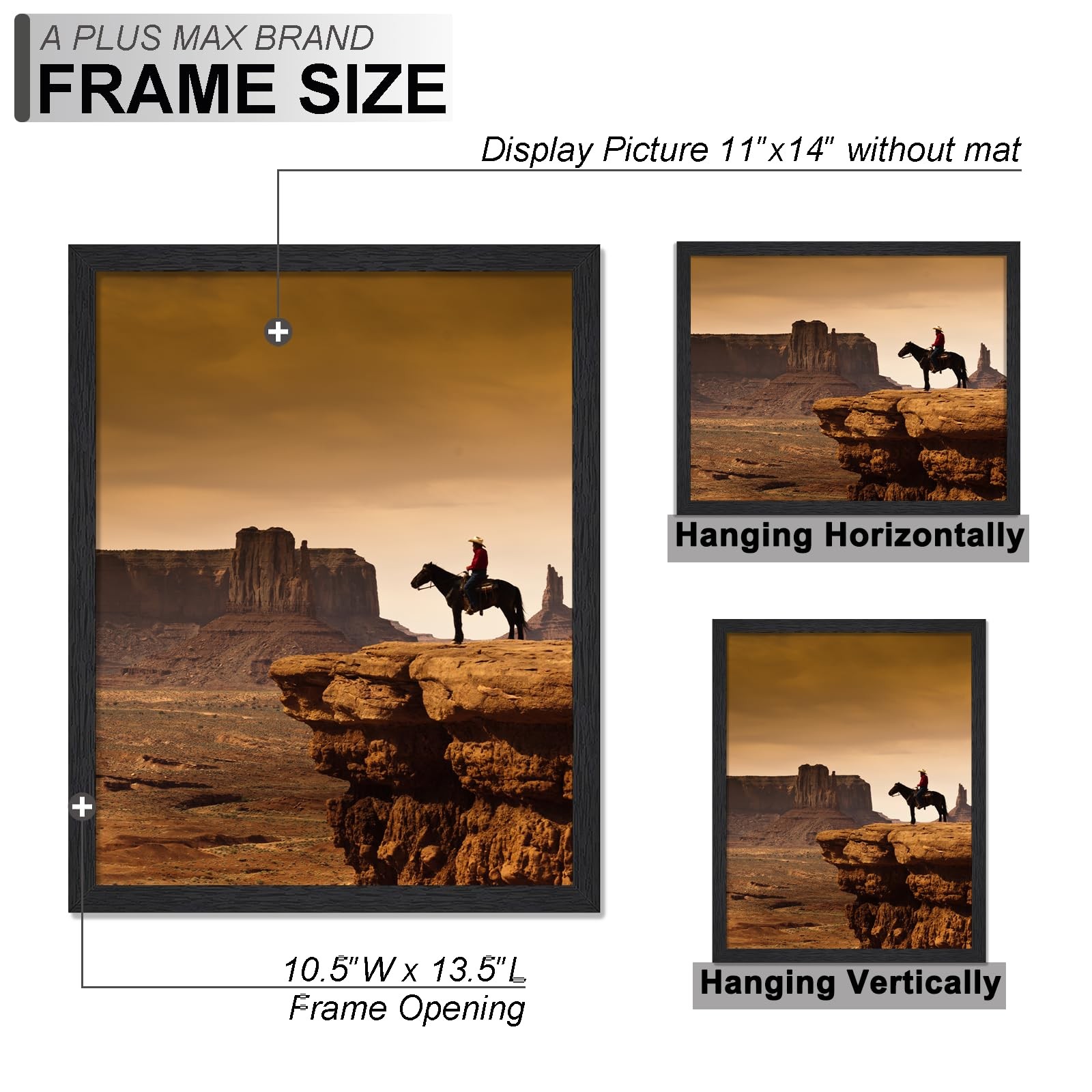 A PLUS MAX 11x14 Picture Frame, Black Engineered Wood Frame for 11x14,