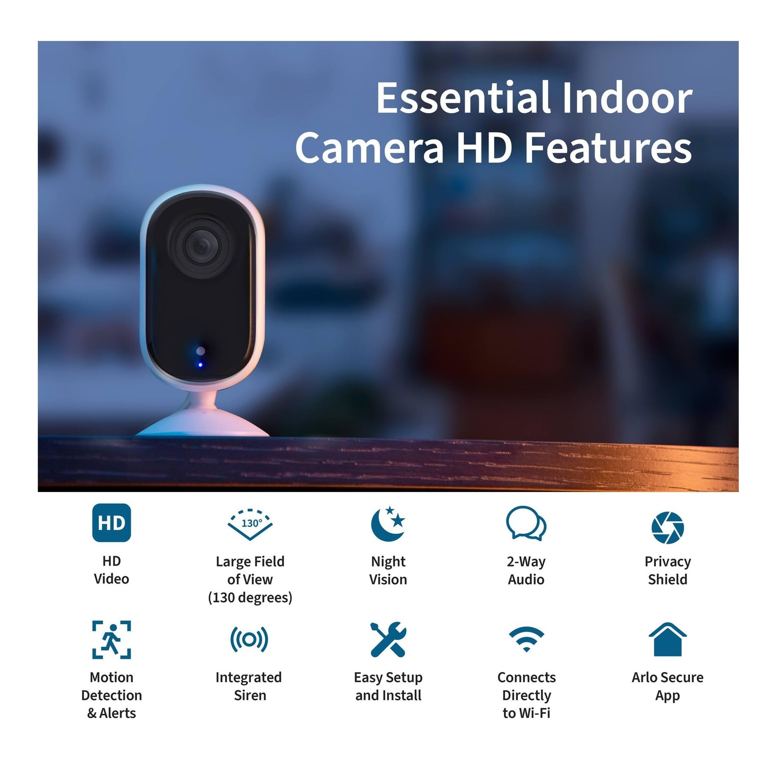 Arlo Essential Indoor Camera (2nd Gen) 1080p HD | Wired Plug-in Security Camera