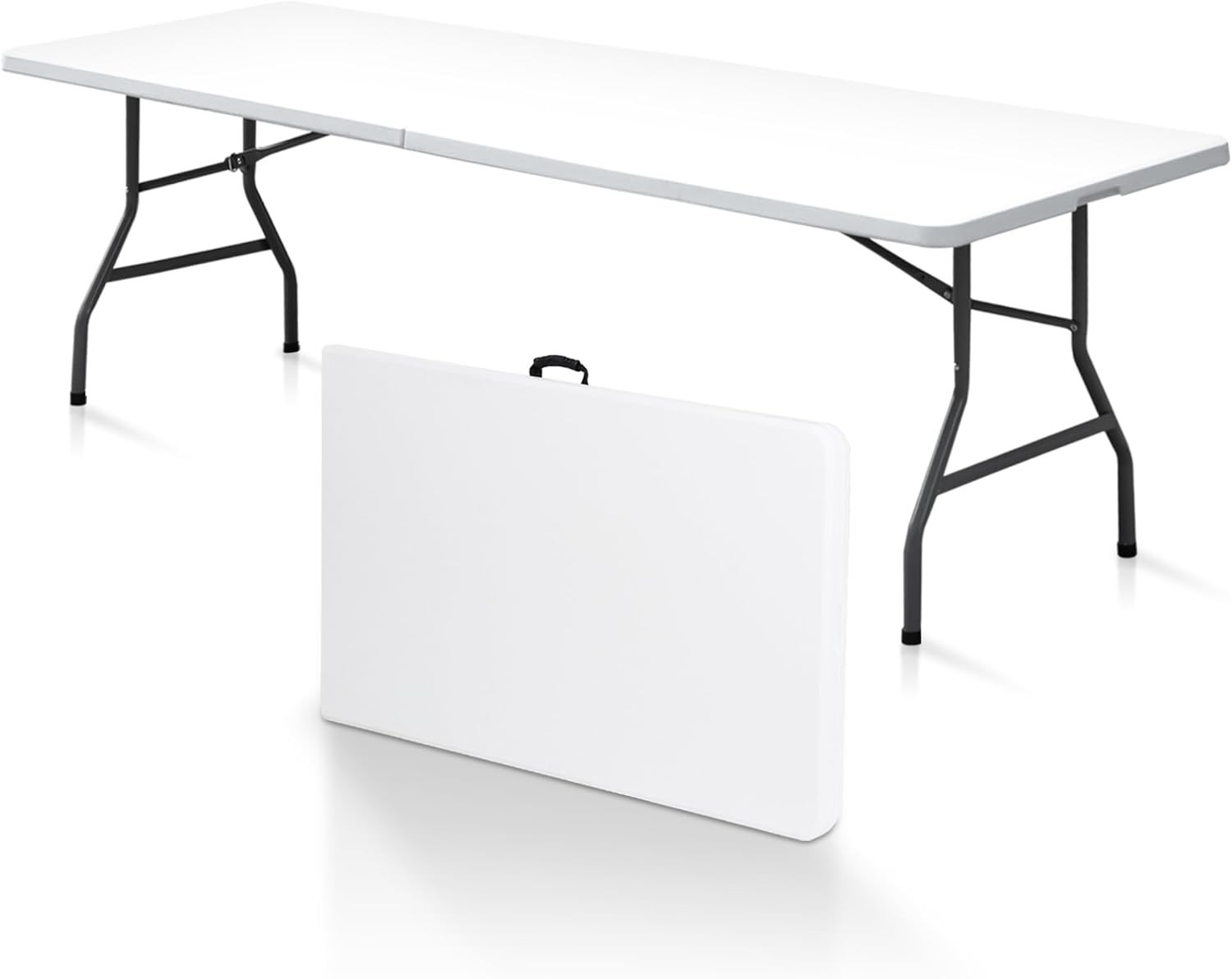 8FT Folding Picnic Table for Outdoor Portable Fold-in-Half Plastic Table White