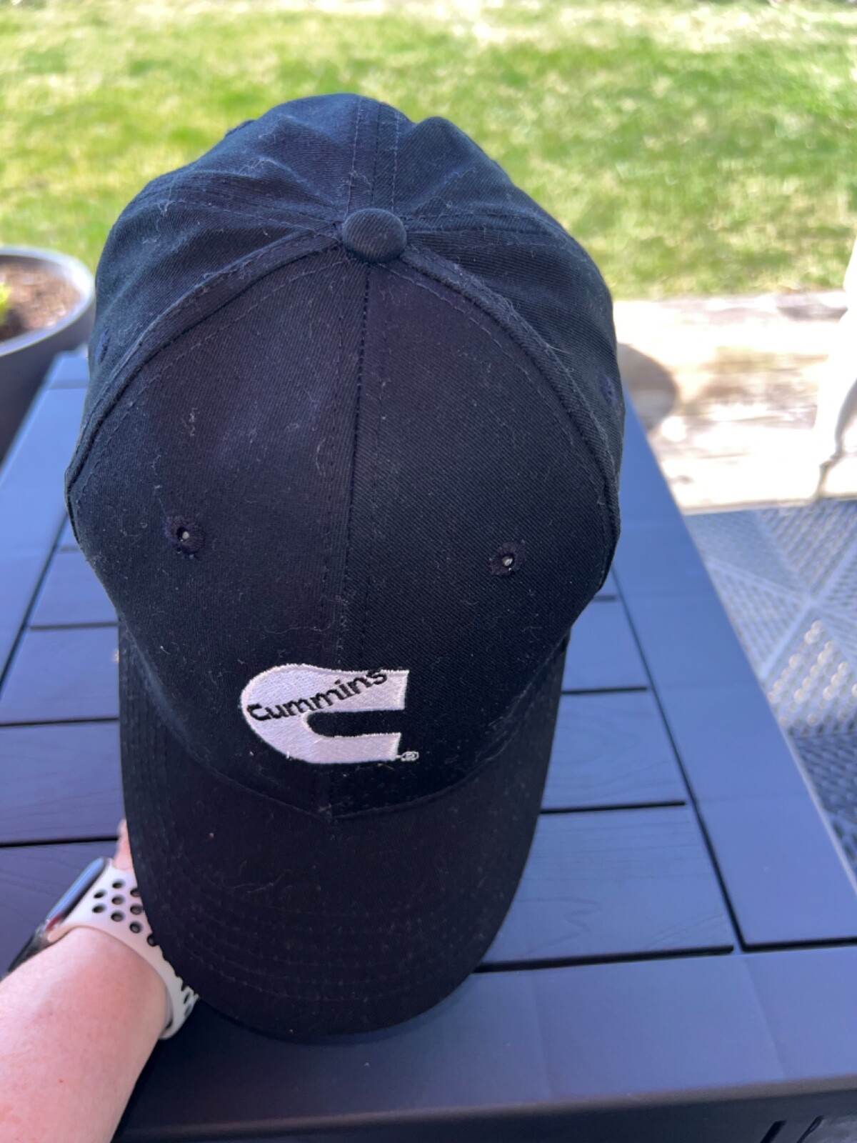 Cummins Black Hat with White C black Letters Hat Cap Hook Loop EUC Cummins.com