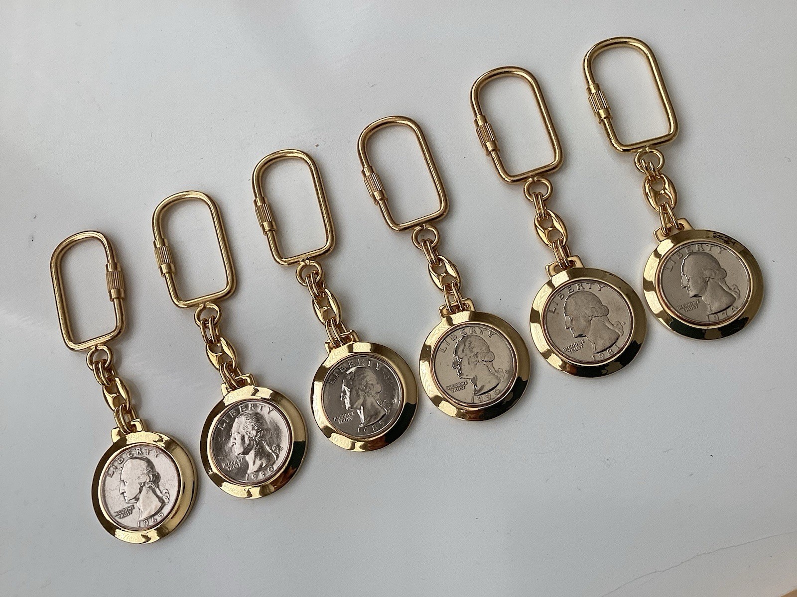 U S 25 Cents Washington Quarters Coin Keychain Lot of 6