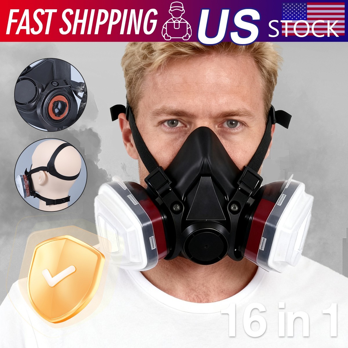 16 in 1 Half Face Gas Mask with Earplugs Cover Spraying Respirator Facepiece