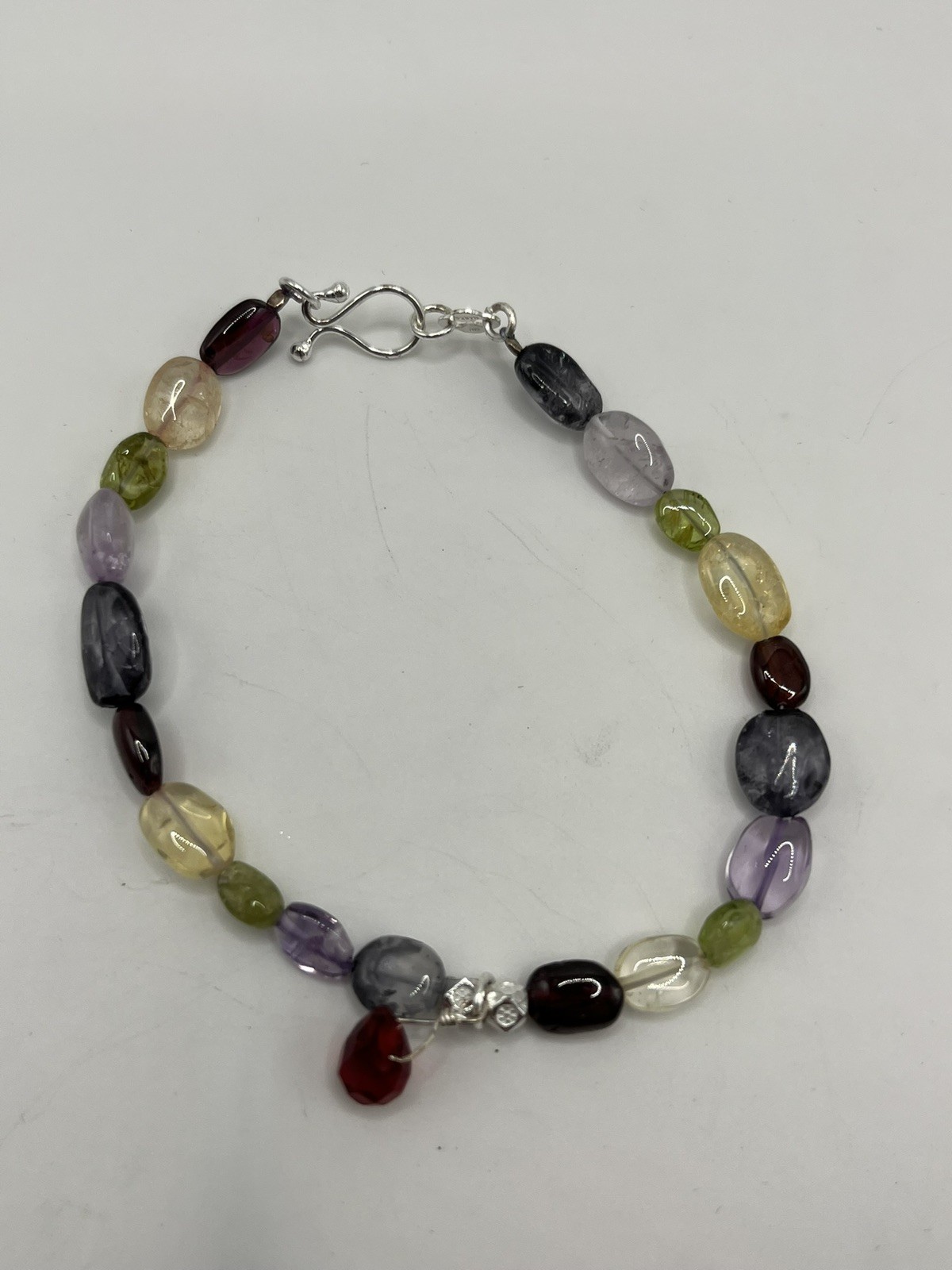 Glass Multicolored Beaded Bracelet Silver Tone 7”