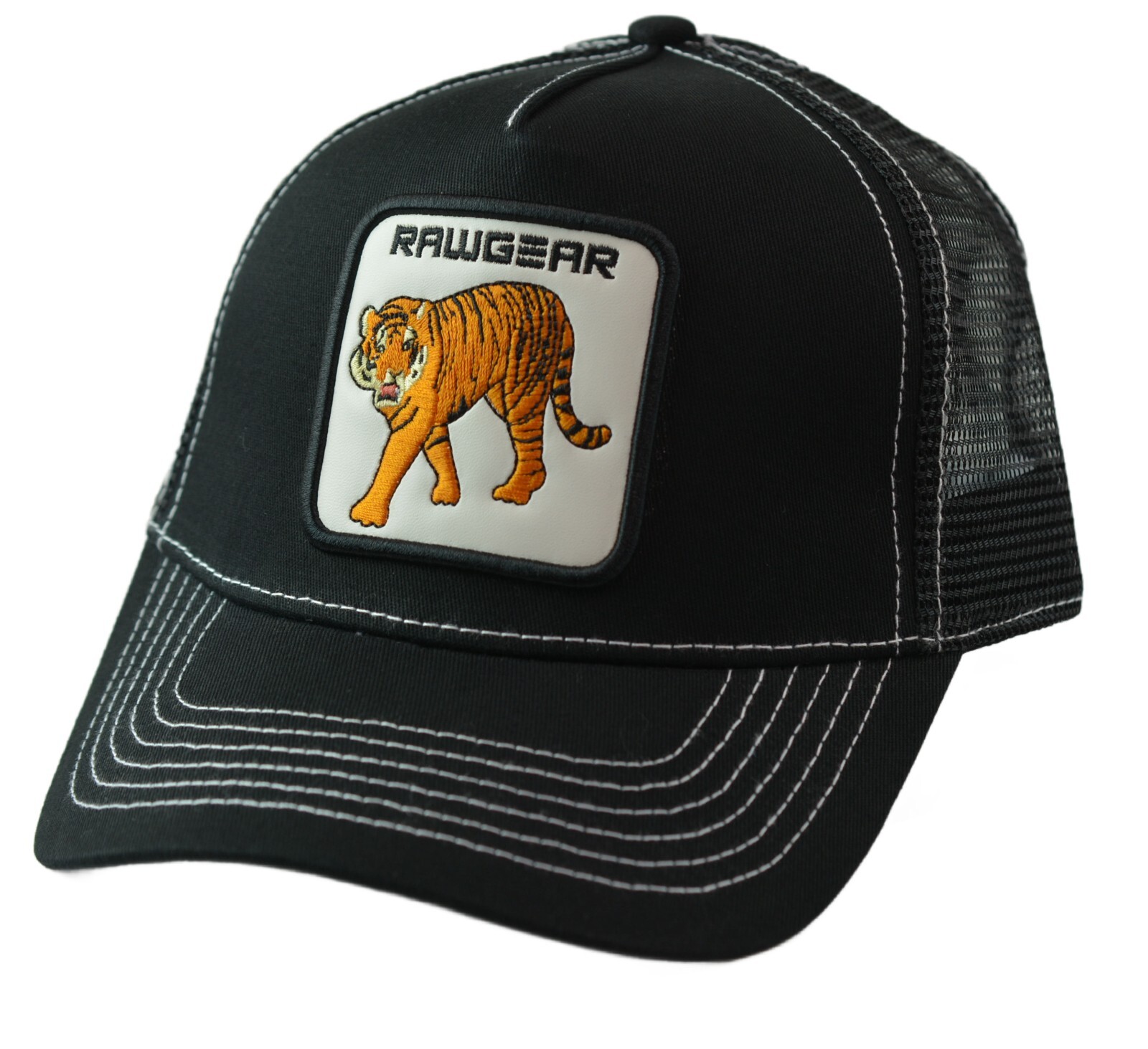 RAWGEAR Gym Gear Tiger Logo Black Contrast Stitch Trucker Cap Snapback Hat