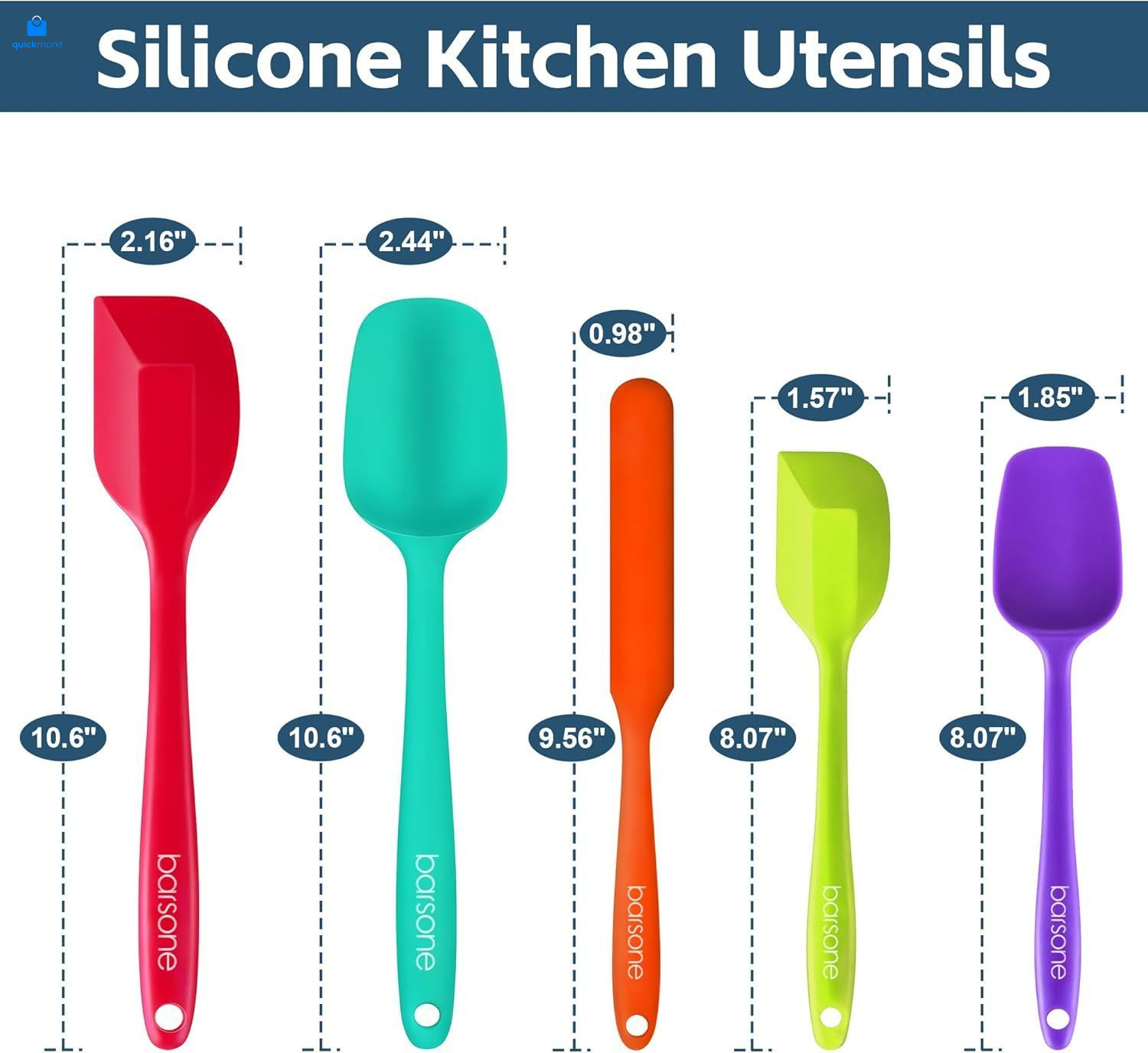 Barsone 5-Piece Silicone Spatula Set - Heat Resistant Medium, Multicolor