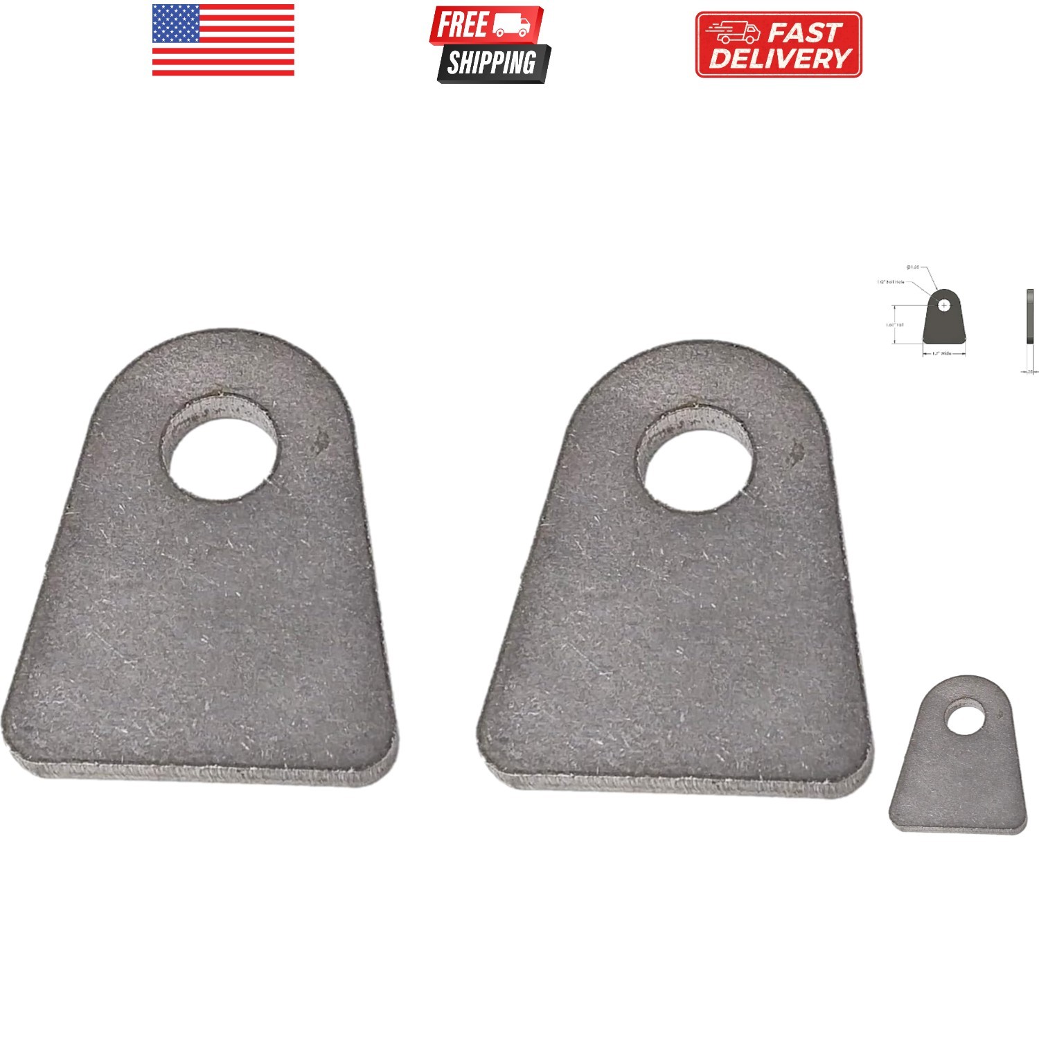 250" 1/4" Universal Shock Mount 1.5 Flat Bottom Tabs 1/2" bolt hole Pair for ...