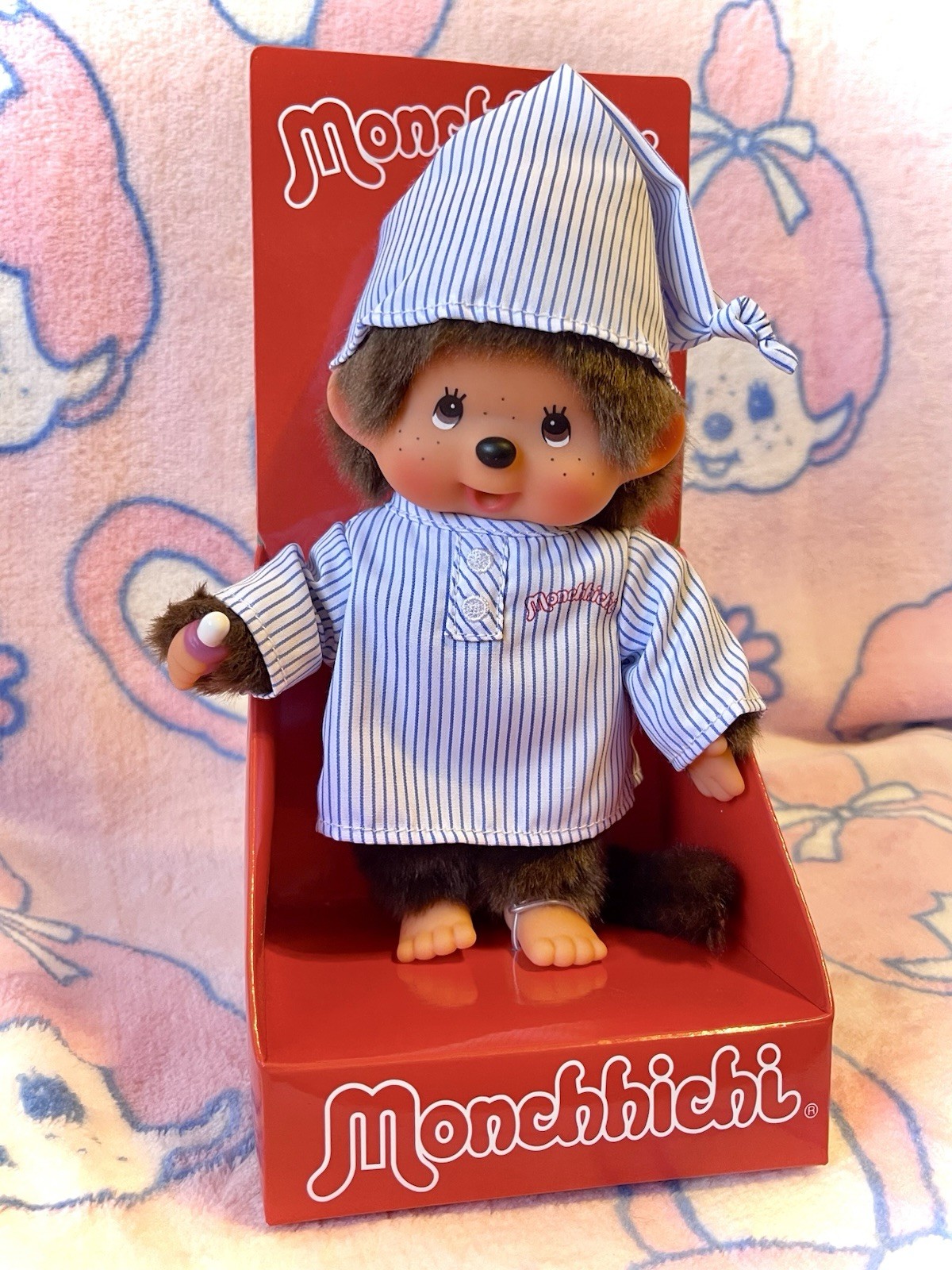 Sekiguchi Monchhichi 8” Plush Striped Pajama Boy New/Authentic