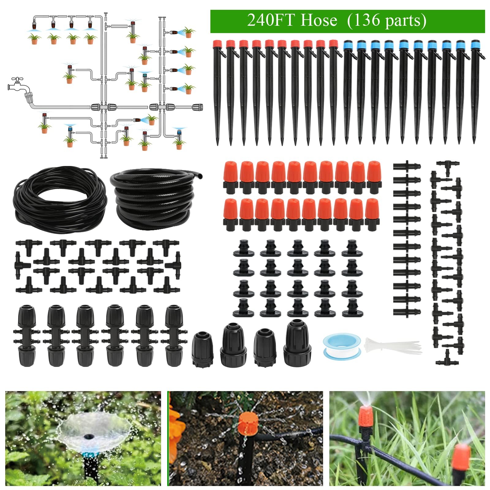 Maotong 240FT Drip 240 FT (40FT Main tube+200FT Distribution tube), Black