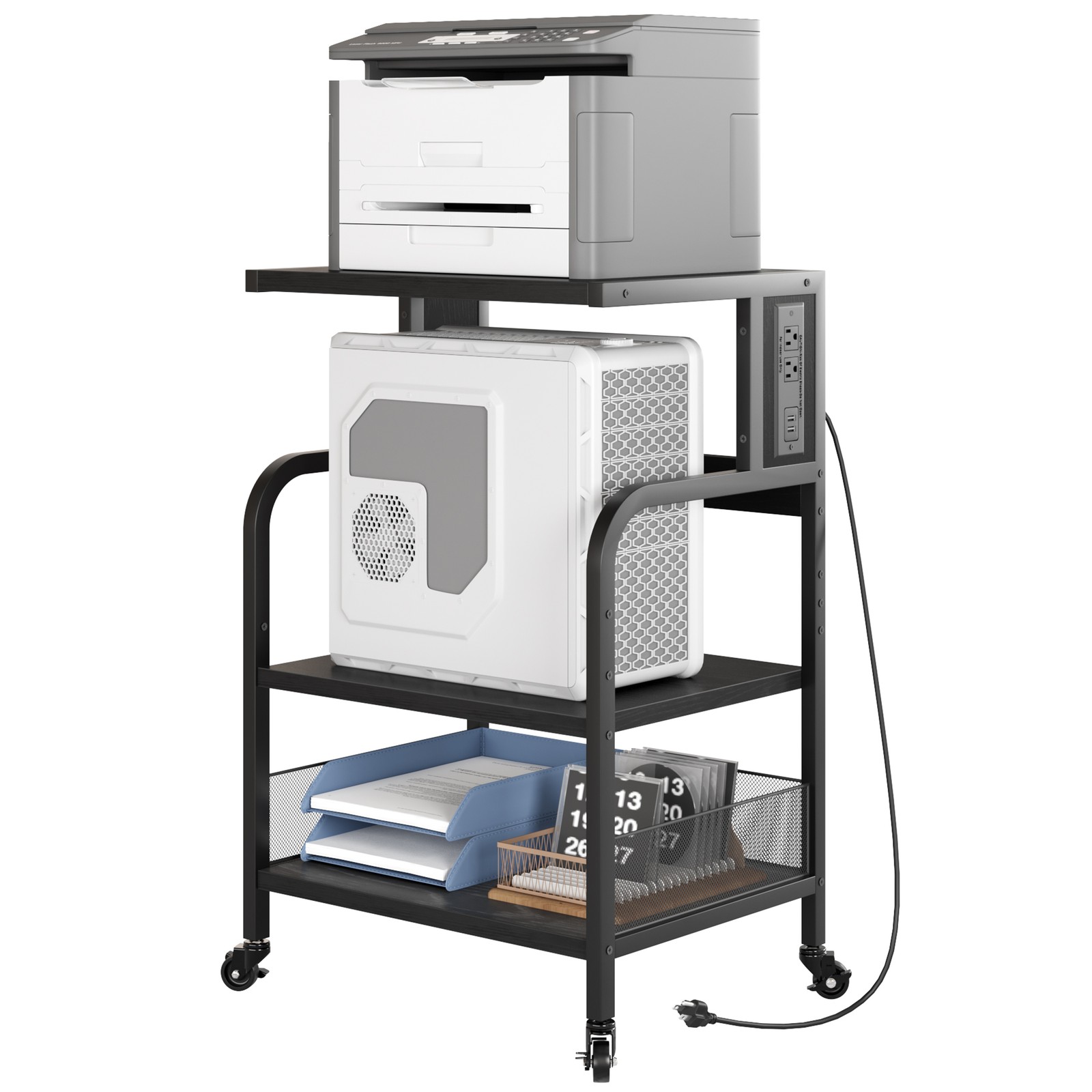 3-Tier Printer Stand Castors Storage Shelves Rolling Printer Cart