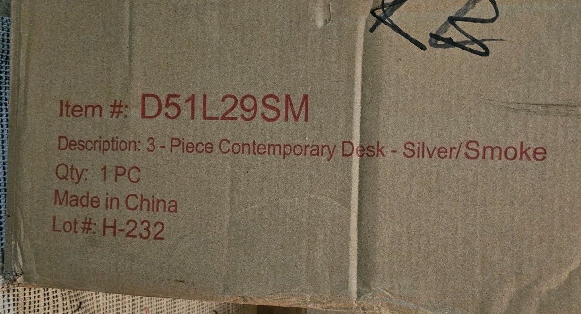 3-piece Contemporary Desk-silver/smoke
