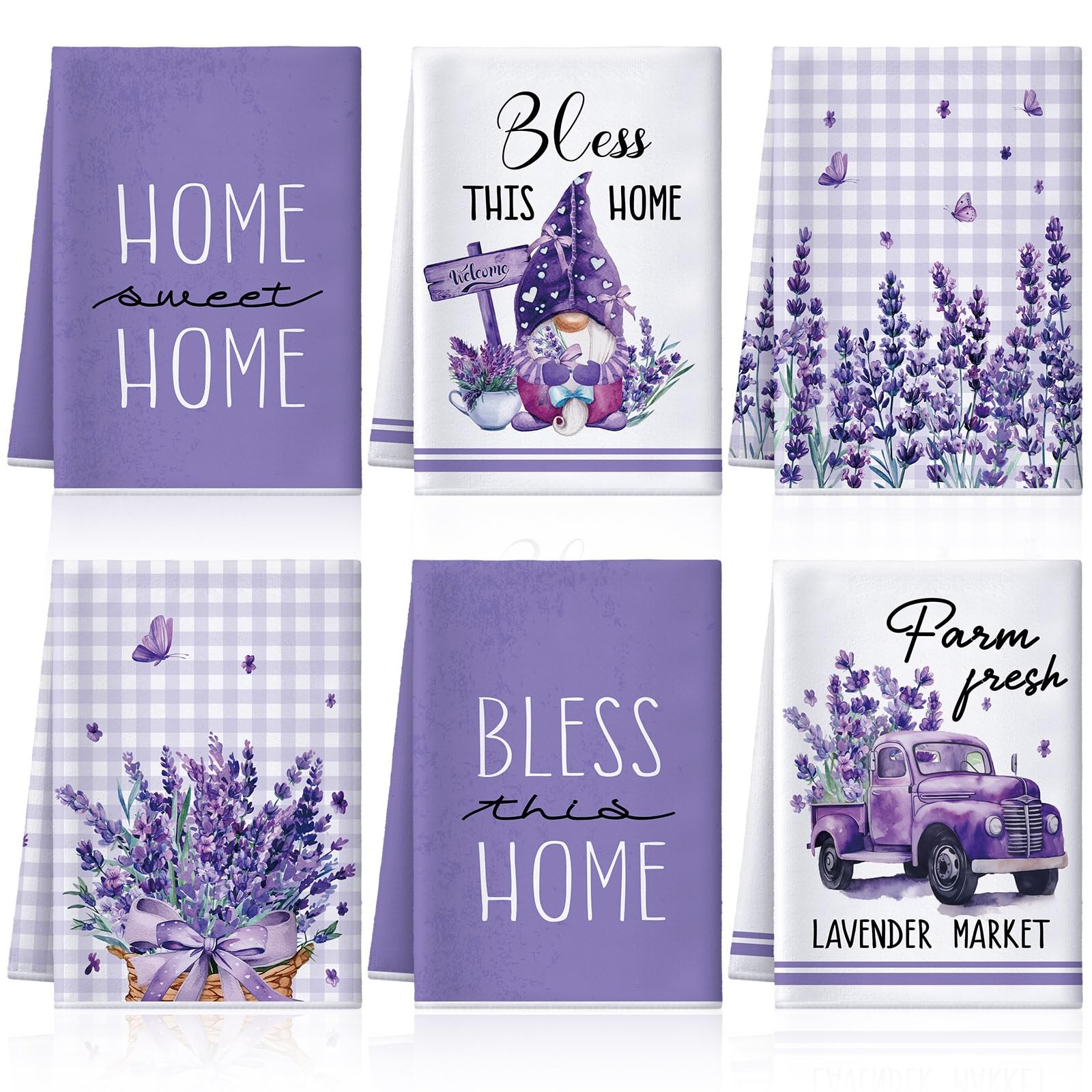 VitalCozy 6 Pcs Lavender Summer Kitchen Towel Set Funny Housewife Farmhouse Rust