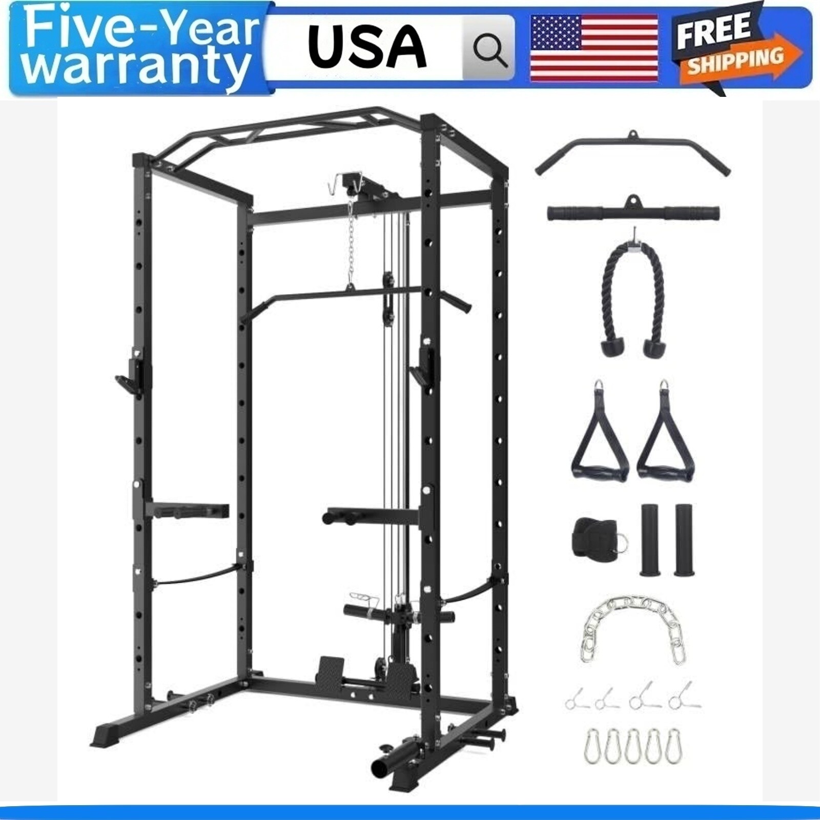 1600 Power Cage W/LAT Pulldown Multi-Functional Power Rack W/Cable Pulley System