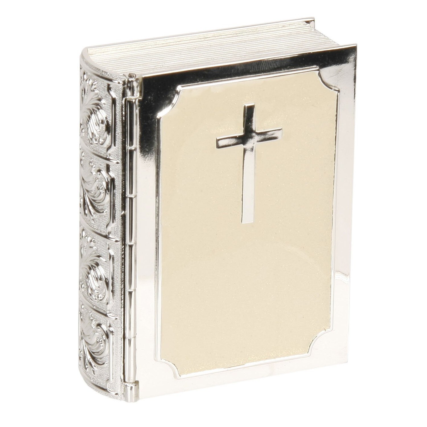 Bible Silverplated & Cream Epoxy Trinket Box