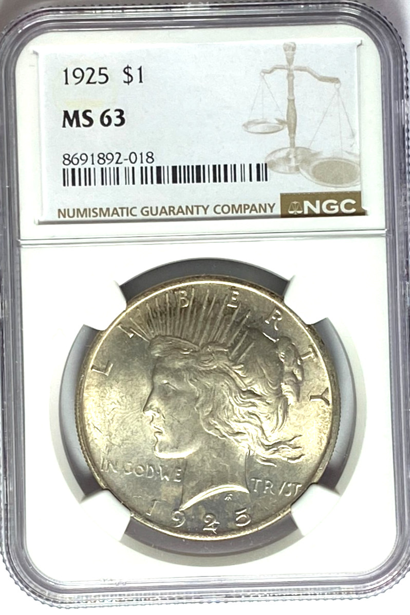 1925 $1 Peace Silver One Dollar US NGC MS63 Uncirculated Philadelphia