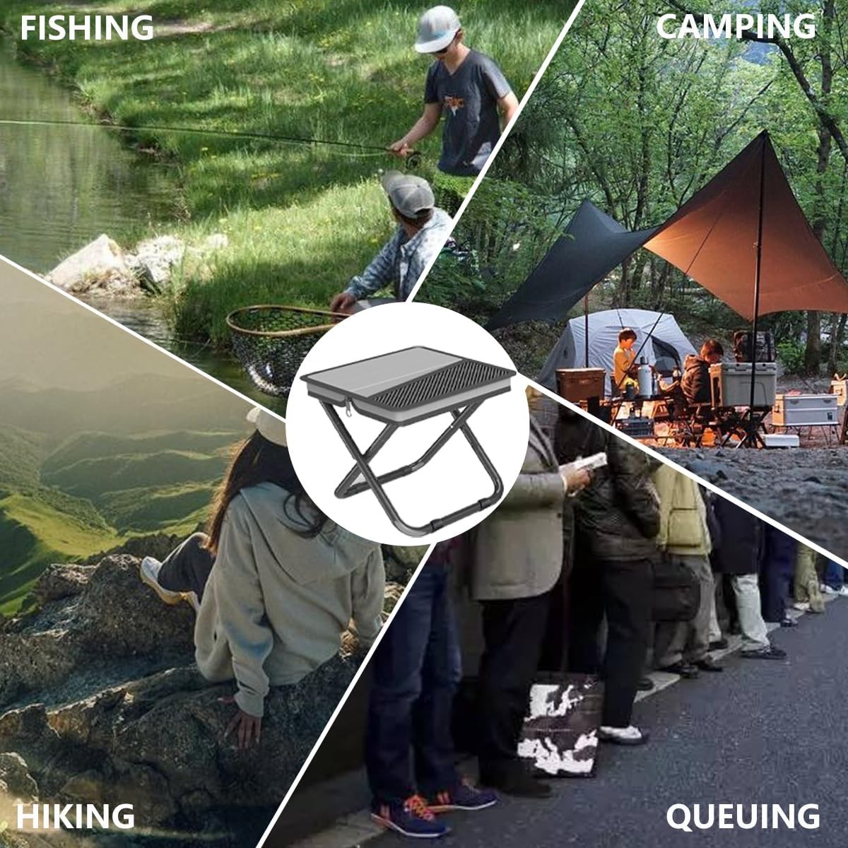 Compact Folding Stool Adults Design & Portable Backpacking Stool W/ Handbag