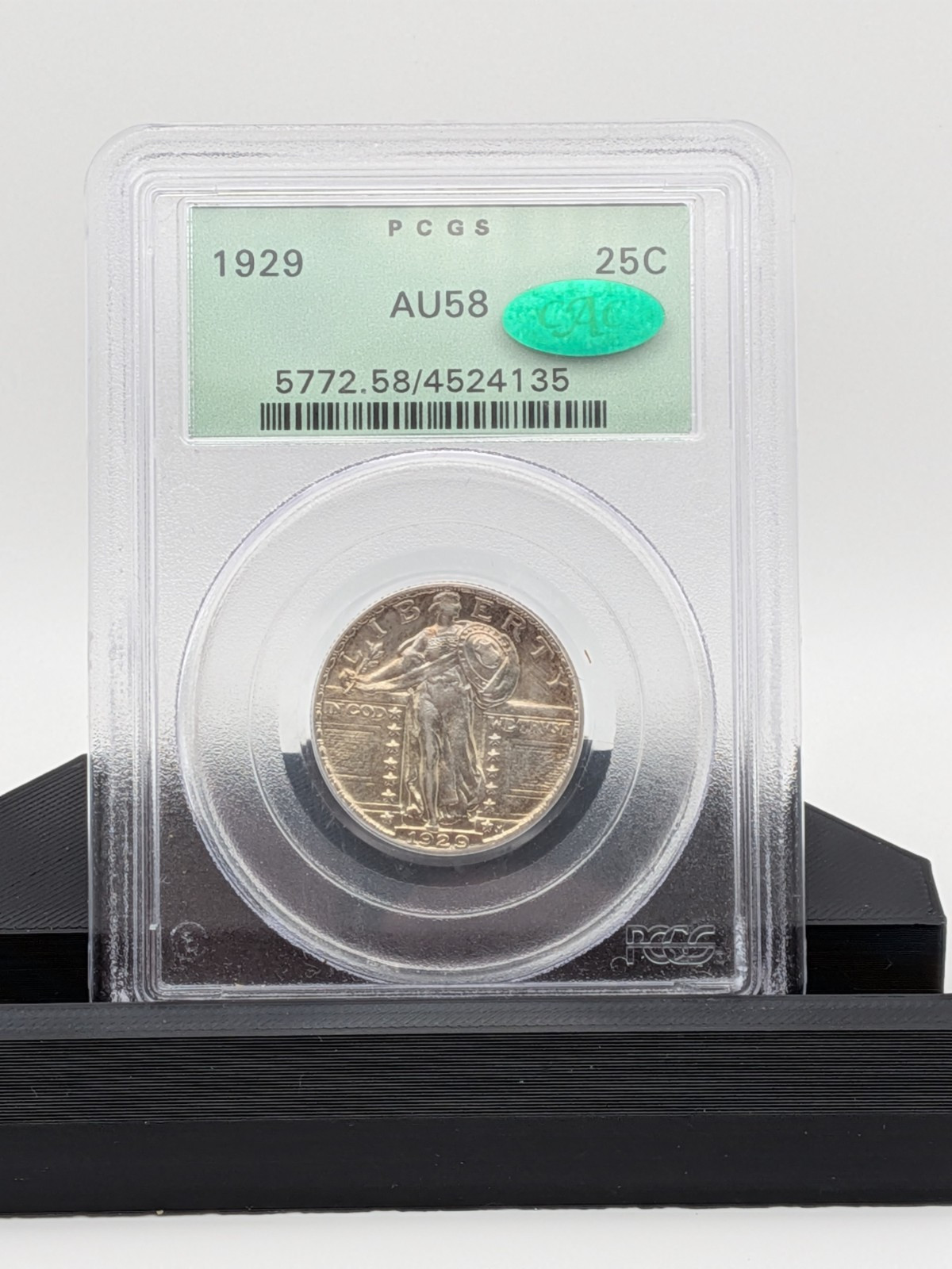 1929 PCGS CAC AU58 STANDING LIBERTY QUARTER GREAT LUSTER OLD GREEN HOLDER 3.1