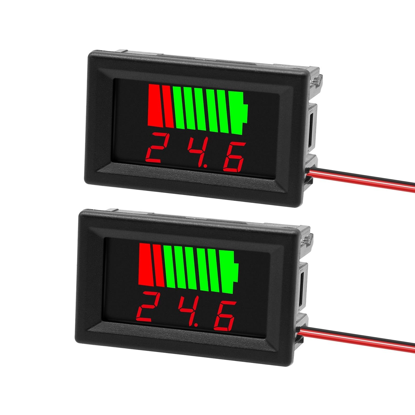 2-Pack 12-60V DC Battery Voltage & Capacity Monitor Red LED Panel Meter for RV